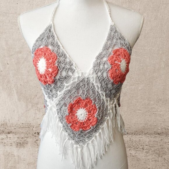 Handmade crochet granny square boho top. - Picture 1 of 5